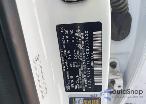 2019 Kia Optima Lx/S z USA, uszkodzony, nr VIN 5XXGT4L3XKG360400